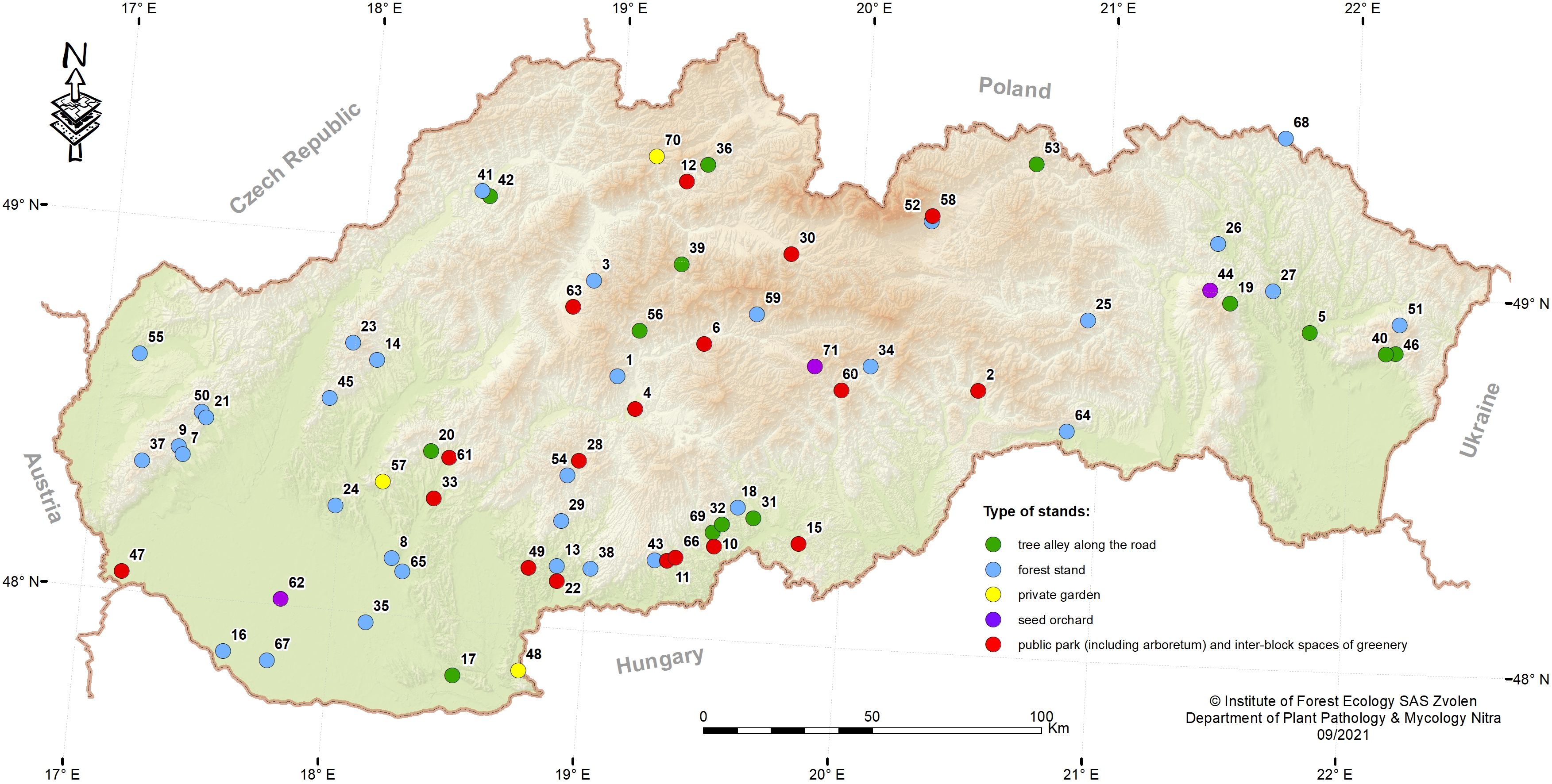 Hymenoscyphus fraxineus on Fraxinus excelsior in Slovakia: distribution and mating types